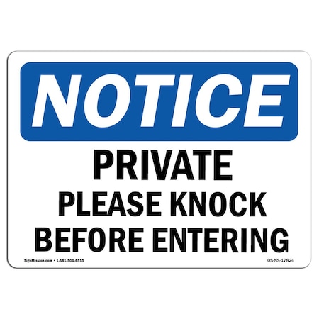Signmission Safety Sign, OSHA Notice, 12" Height, Aluminum, Private Please Knock Before Entering Sign, Landscape OS-NS-A-1218-L-17824